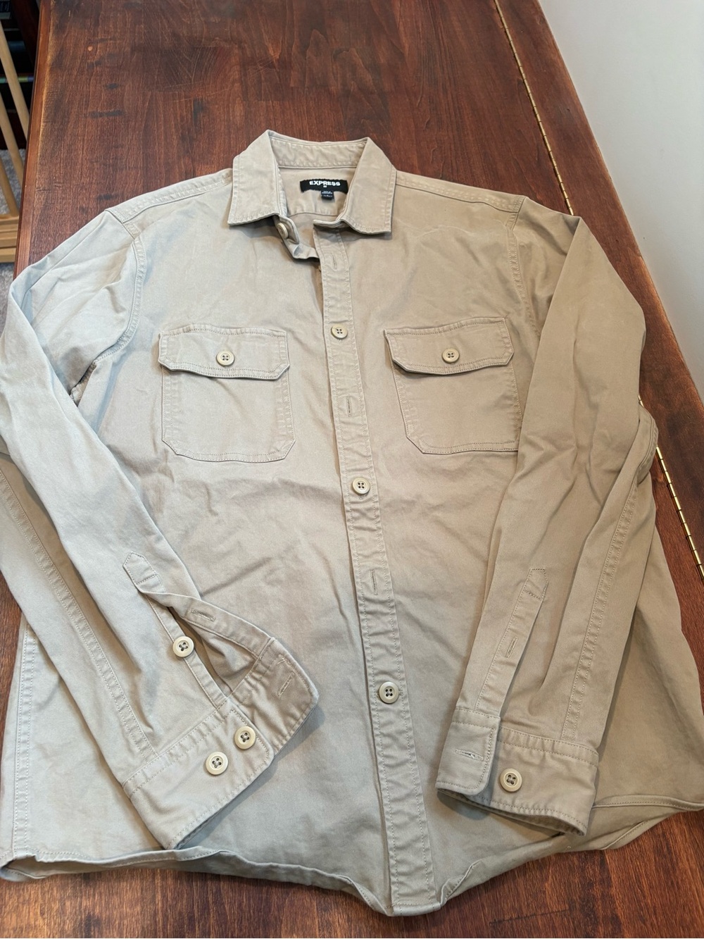 Express Men's Lightweight Button-Up Overshirt in Tan